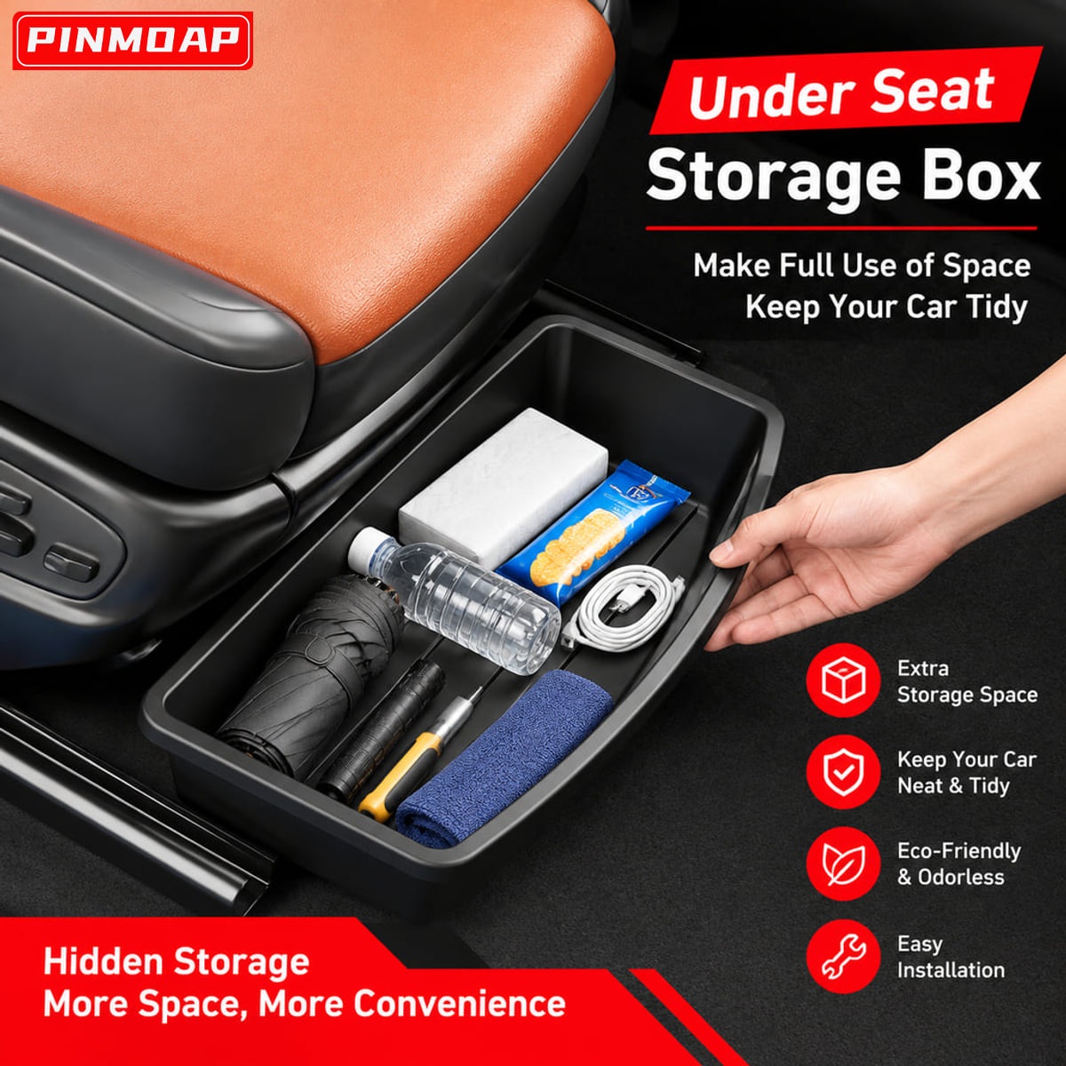 Car Cable Organizer - PINMOAP 차량용 시트 아래 수납 트레이,